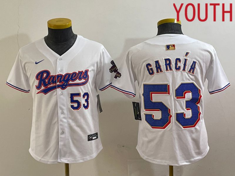Youth Texas Rangers #53 Garcia White Champion Game Nike 2024 MLB Jersey style 4->->Youth Jersey